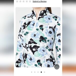 Floral Print Half-Zip Pullover Jacket - White, Light Blue & Teal